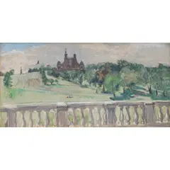 Margaret Thomas, Greenwich: Old Royal Observatory From The Queen's House Roof, mixed media on board