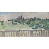 Margaret Thomas, Greenwich: Old Royal Observatory From The Queen's House Roof, mixed media on board