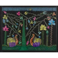Scottie Wilson, Swans in Moonlight, circa 1960, coloured inks and crayon on paper