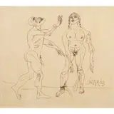 F. N. Souza, Two Nude Standing Figures, 1963, pencil and ink