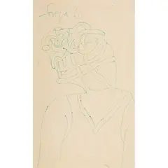 F. N. Souza, Head, 1963, green ink on paper