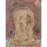 F. N. Souza, Head, 1971, pen and ink on printed magazine paper on board