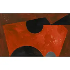 Wilhelmina Barns-Graham, Vermillion Form on Black & Brown, 1953, gouache on card