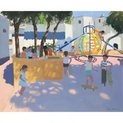 Town Square, Majorca, 1989 by Andrew Macara, oil on canvas, sold Apr 2022