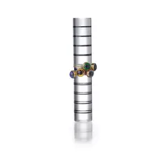 Wendy Ramshaw, Teddy Bear's Eyes Six Part Ring Set, circa 2007, enamel, on acrylic stand with black bands, the enamelled band hallmarked for London, 1985