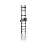 Wendy Ramshaw, Teddy Bear's Eyes Six Part Ring Set, circa 2007, enamel, on acrylic stand with black bands, the enamelled band hallmarked for London, 1985