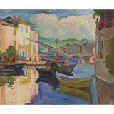 Alexander Graham Munro, A MEDITERRANEAN HARBOUR, Oil on canvas