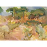 Hazel Nagl, PARASOL PINES, EVENING, mixed media