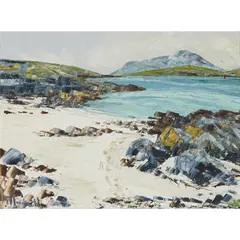 Frances Macdonald, VATERSAY - TOWARDS PORT MARKER AND CASTLEBAY, oil on canvas
