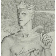 June Carey, THE VISITOR, pencil, in hand inscribed frame