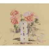 Paul Maze, RED ROSES, BLUE AND WHITE VASE