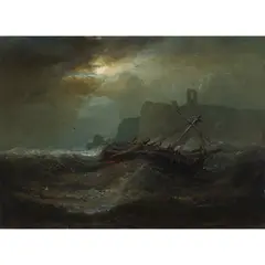 SHIPWRECK OFF WHITBY by James Webb, oil on board, sold Oct 2021