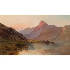 Alfred de Breanski Senior, CATTLE WATERING IN A MOUNTAIN LOCH, oil on canvas