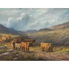 Arthur Trevor Haddon, HIGHLAND CATTLE IN A MOUNTAIN GLEN, pastel