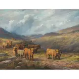 Arthur Trevor Haddon, HIGHLAND CATTLE IN A MOUNTAIN GLEN, pastel