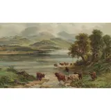 William Langley, CATTLE WATERING IN A MOUNTAIN STREAM, oil on canvas, and another a pair by the same hand (2)
