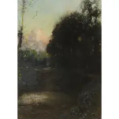David Murray, A WOODED RIVER LANDSCAPE DUSK, oil on canvas
