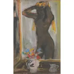 David McClure, GIRL IN VENET MIRROR, watercolour and pastel