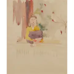 William Johnstone, WAITING WOMAN, Watercolour