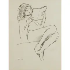 Kenneth Armitage, A YOUNG LADY, READING A BOOK, 1973, charcoal