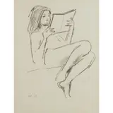 Kenneth Armitage, A YOUNG LADY, READING A BOOK, 1973, charcoal