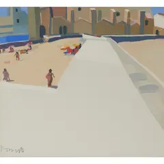 Archie Forrest, BEACH & CHURCH, COLLIOURE, gouache