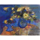 Ann Oram, FLOWERS & FRUIT ON BLUE & ORANGE, 1988