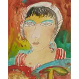 John Bellany, FISHERWOMAN, pencil and watercolour