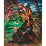 Steven Campbell, THE POOL PLAYER, 1985, Oil on card laid on canvas