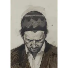 SELF-PORTRAIT by Stephen Conroy, pencil and wash on acetate, sold Jan 2022