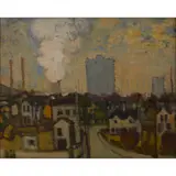 William Senior, CITYSCAPE, oil on board