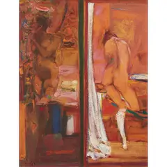 Robin Philipson, WOMEN OBSERVED, oil on canvas