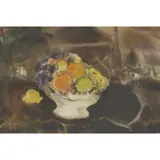 John Houston, FRUIT ON WINDOW SILL, watercolour and gouache