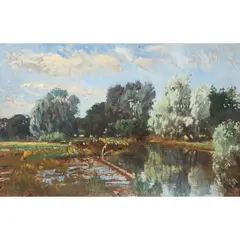 Robert Noble, BOYS FISHING NEAR ACREDALES, HADDINGTON, oil on board