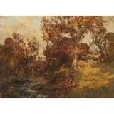William Mouncey, FIGURE BY A WOODLAND STREAM, oil on canvas