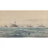 Frank Watson Wood, ARMOURED CRUISERS ON THE HIGH SEAS, watercolour