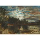 Samuel Bough, A WOODED RIVER LANDSCAPE WITH DISTANT CHURCH