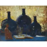 James Paterson, STILL LIFE WITH BLACK BOTTLES, Oil on canvas
