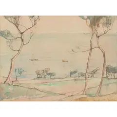 Anne Redpath, SAINT HOSPICE, CAP FERRAT, pencil and watercolour