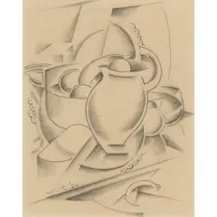 William McCance, STILL LIFE WITH JUG AND FRUIT, pencil on buff paper
