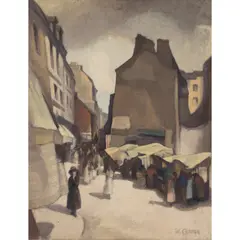 William Crozier, A FRENCH SUNLIT MARKET, oil on canvas