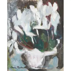 Anne Redpath, WHITE CYCLAMEN, oil on board