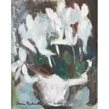 Anne Redpath, WHITE CYCLAMEN, oil on board