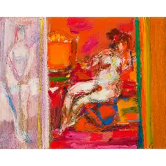 WINDOW SEQUENCE / INTERIOR by Robin Philipson, Oil on board, sold Dec 2021