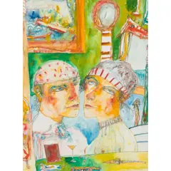 John Bellany, FIGURES IN AN INTERIOR, pencil and watercolour