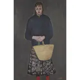 Agnes Drey, WOMAN WITH SHOPPING BASKET, oil on canvas