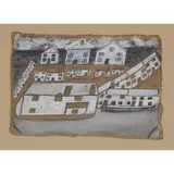 Alfred Wallis, HOUSES IN ST. IVES, oil, pencil and chalk on cardboard