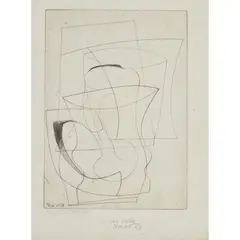 Ben Nicholson, JUG & GLASS, 1948, drypoint etching on paper
