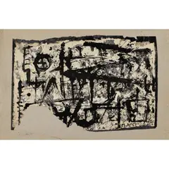 ONSLAUGHT, 1952 by Martin Bradley, gouache and ink on paper, sold Oct 2021