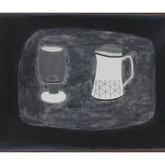 Rachel Nicholson, GREY GLASS & WHITE JUG, 1979, oil on board